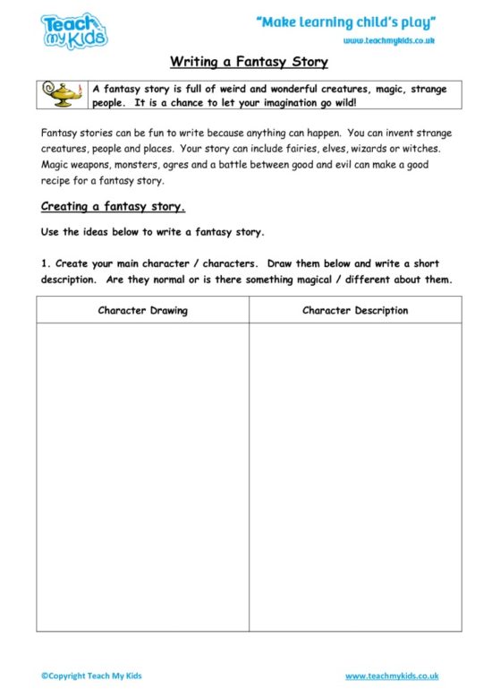 Worksheets for kids - writing-a-fantasy-story